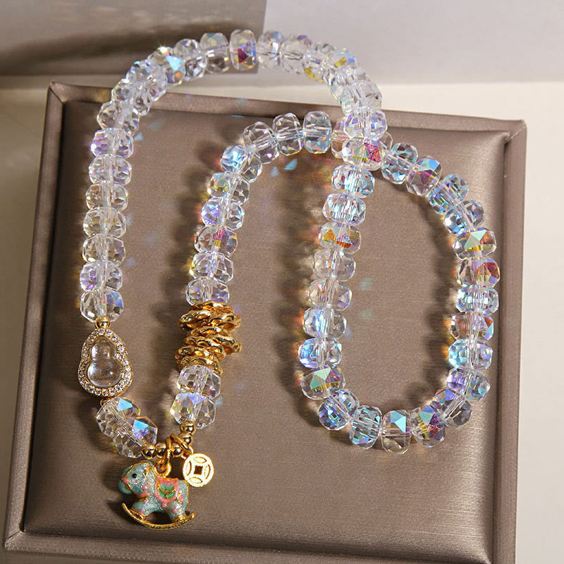Wear FengShui Chinese Zodiac Year Of The Horse Crystal Glass Copper Coin Gourd Double Wrap Bracelet