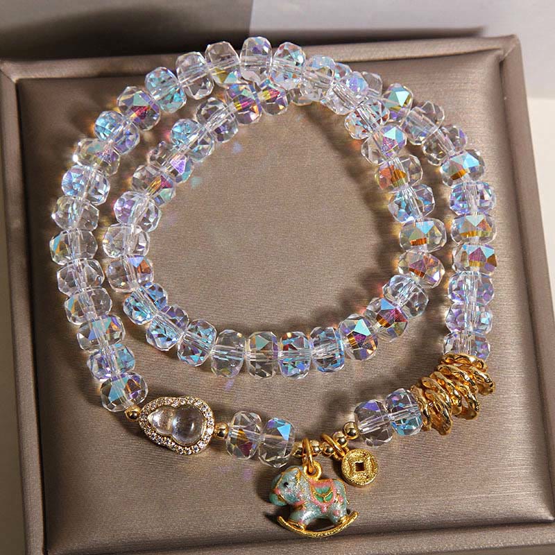 Wear FengShui Chinese Zodiac Year Of The Horse Crystal Glass Copper Coin Gourd Double Wrap Bracelet
