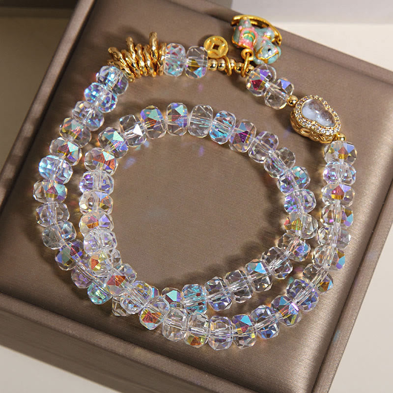 Wear FengShui Chinese Zodiac Year Of The Horse Crystal Glass Copper Coin Gourd Double Wrap Bracelet