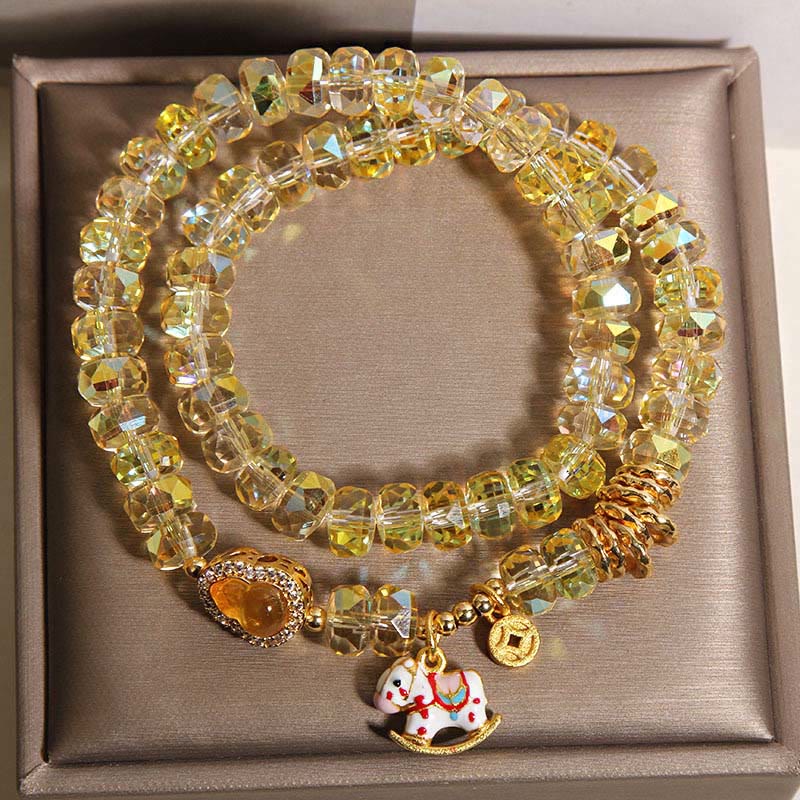 Wear FengShui Chinese Zodiac Year Of The Horse Crystal Glass Copper Coin Gourd Double Wrap Bracelet