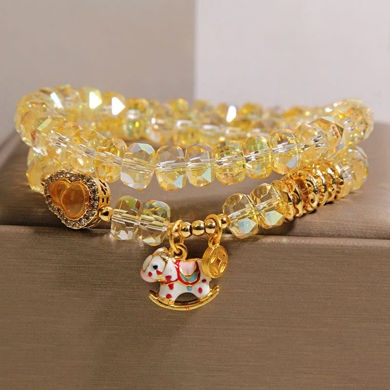 Wear FengShui Chinese Zodiac Year Of The Horse Crystal Glass Copper Coin Gourd Double Wrap Bracelet