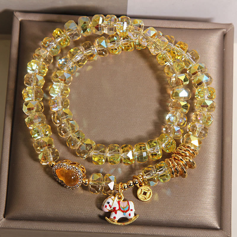 Wear FengShui Chinese Zodiac Year Of The Horse Crystal Glass Copper Coin Gourd Double Wrap Bracelet
