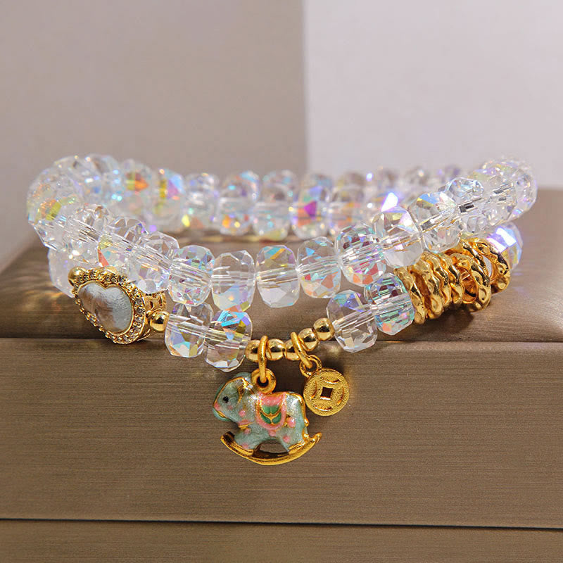 Wear FengShui Chinese Zodiac Year Of The Horse Crystal Glass Copper Coin Gourd Double Wrap Bracelet