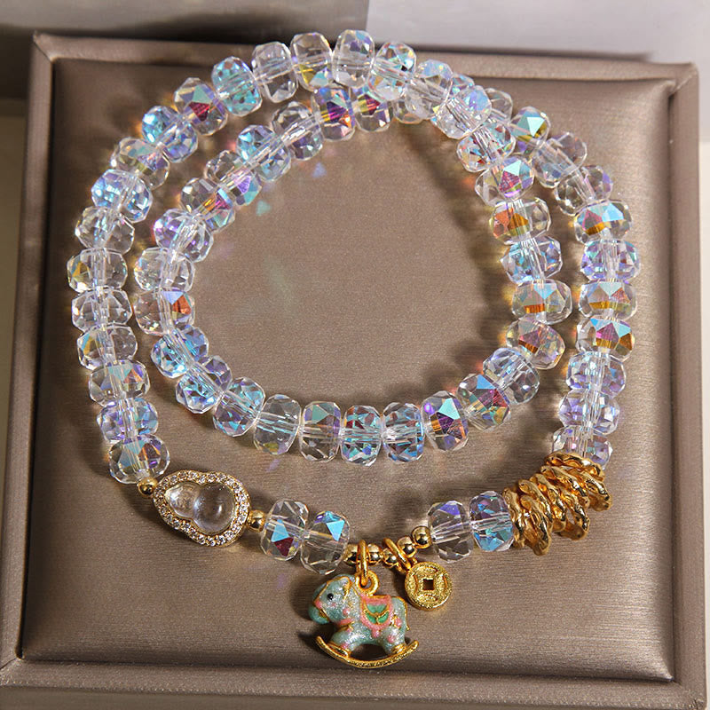 Wear FengShui Chinese Zodiac Year Of The Horse Crystal Glass Copper Coin Gourd Double Wrap Bracelet