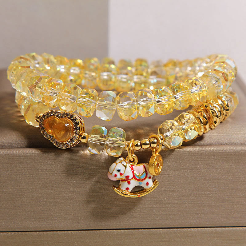 Wear FengShui Chinese Zodiac Year Of The Horse Crystal Glass Copper Coin Gourd Double Wrap Bracelet