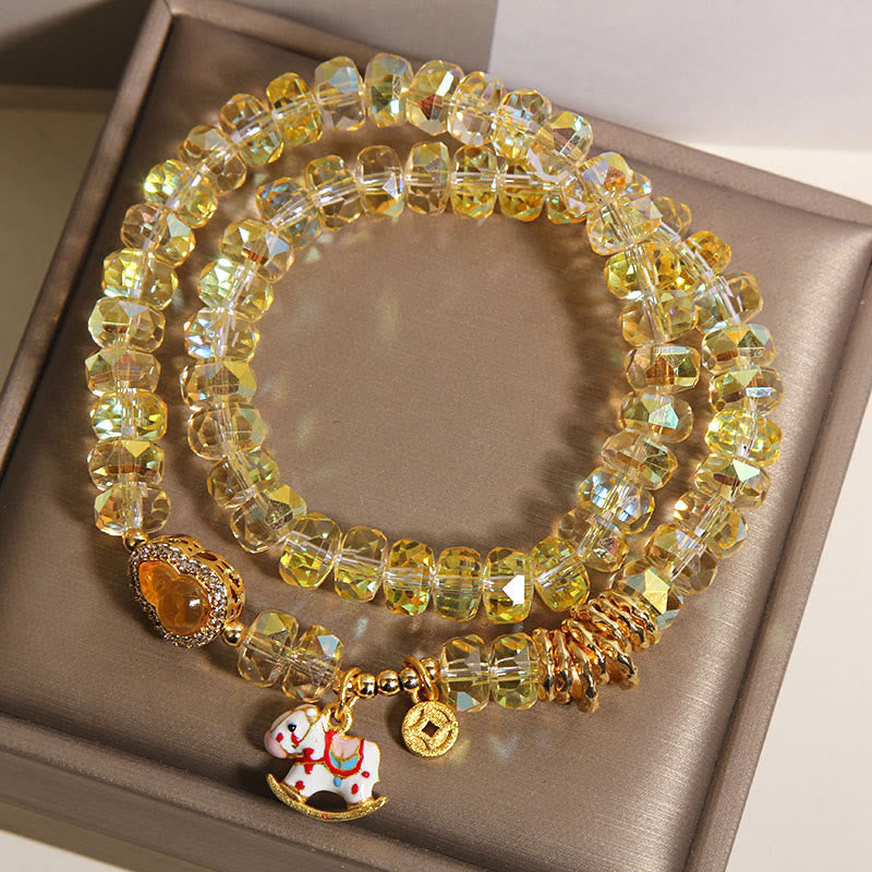 Wear FengShui Chinese Zodiac Year Of The Horse Crystal Glass Copper Coin Gourd Double Wrap Bracelet