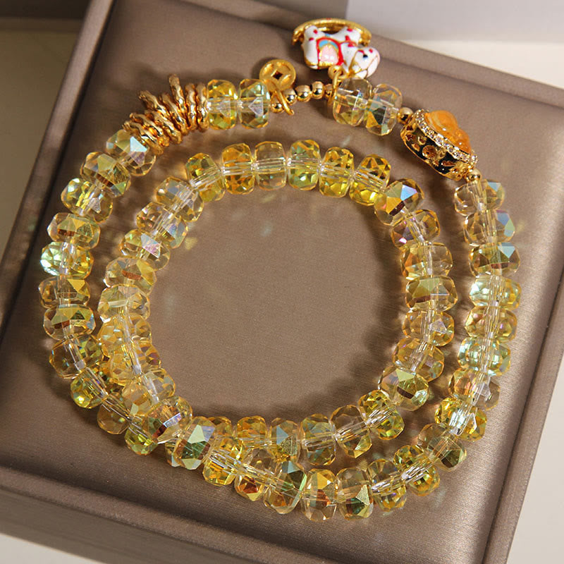 Wear FengShui Chinese Zodiac Year Of The Horse Crystal Glass Copper Coin Gourd Double Wrap Bracelet