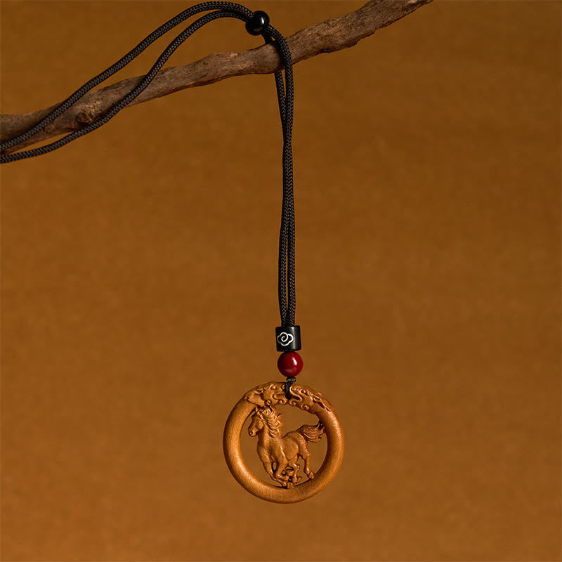 Buddha Stones Peach Wood Chinese Zodiac Year Of The Horse Ward Off Evil Spirits Necklace Pendants