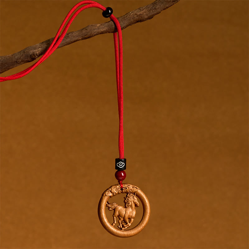Buddha Stones Peach Wood Chinese Zodiac Year Of The Horse Ward Off Evil Spirits Necklace Pendants