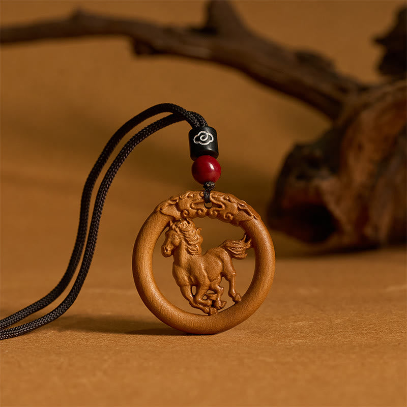 Buddha Stones Peach Wood Chinese Zodiac Year Of The Horse Ward Off Evil Spirits Necklace Pendants