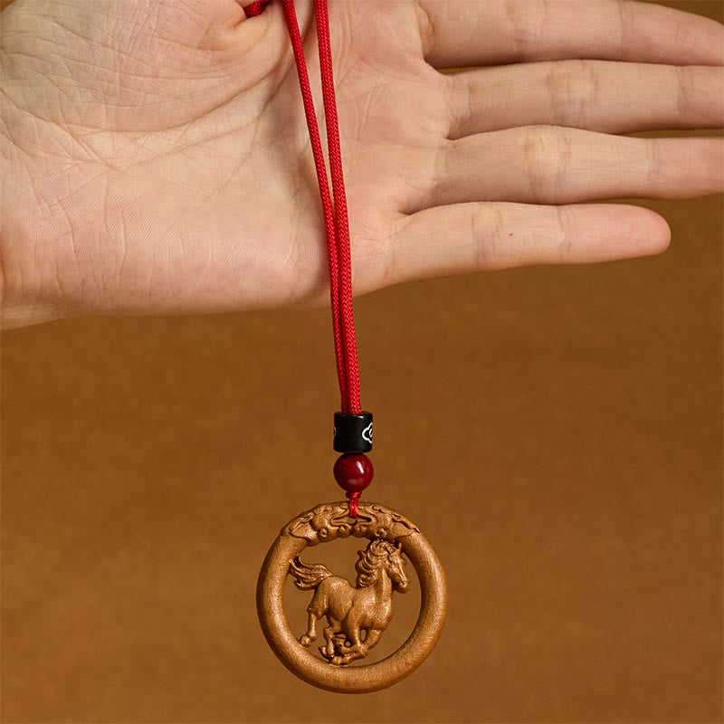 Buddha Stones Peach Wood Chinese Zodiac Year Of The Horse Ward Off Evil Spirits Necklace Pendants