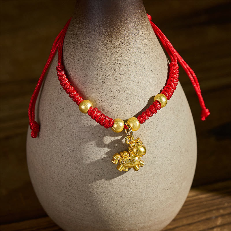 Wear FengShui Golden Year Of The Horse Red String Copper Strength Braided Bracelet