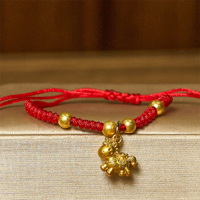 Wear FengShui Golden Year Of The Horse Red String Copper Strength Braided Bracelet