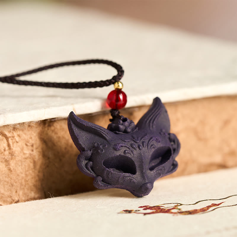 Wear FengShui Fox Mask Butterfly Taotie Peace Buckle Fortune Necklace Pendant