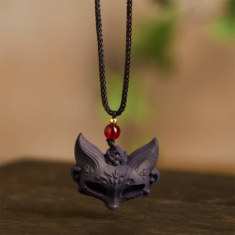 Wear FengShui Fox Mask Butterfly Taotie Peace Buckle Fortune Necklace Pendant