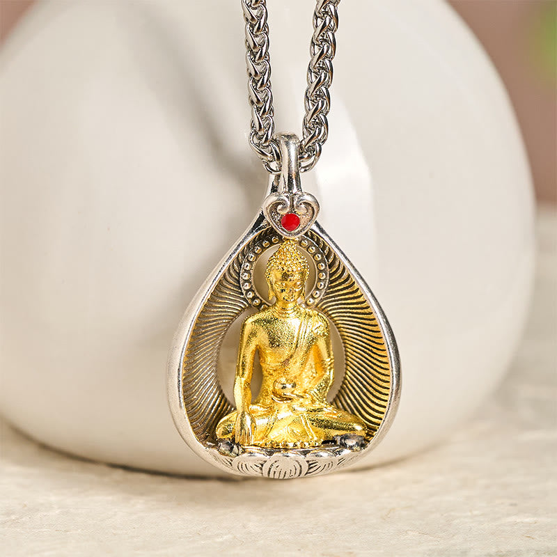 Wear FengShui Green Tara Shakyamuni Buddha Copper Plated Silver Curb Chain Luck Pendant Necklace