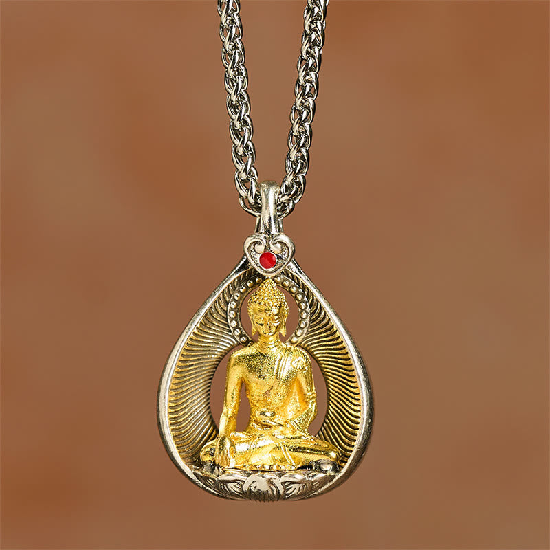 Wear FengShui Green Tara Shakyamuni Buddha Copper Plated Silver Curb Chain Luck Pendant Necklace