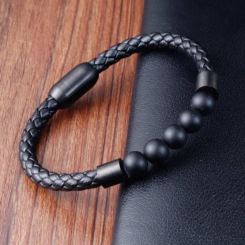 Wear FengShui Frosted Stone Lava Rock Tiger Eye Titanium Steel Stimulation Leather Bracelet