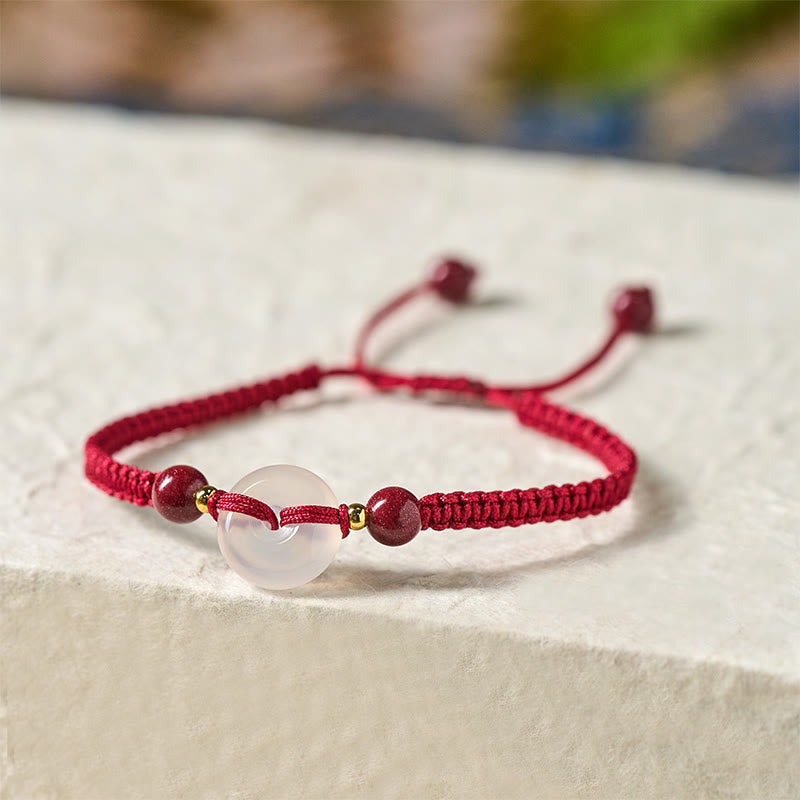 Wear FengShui Peace Buckle White Agate Flat Knot Diamond Knot Red String Connection Bracelet