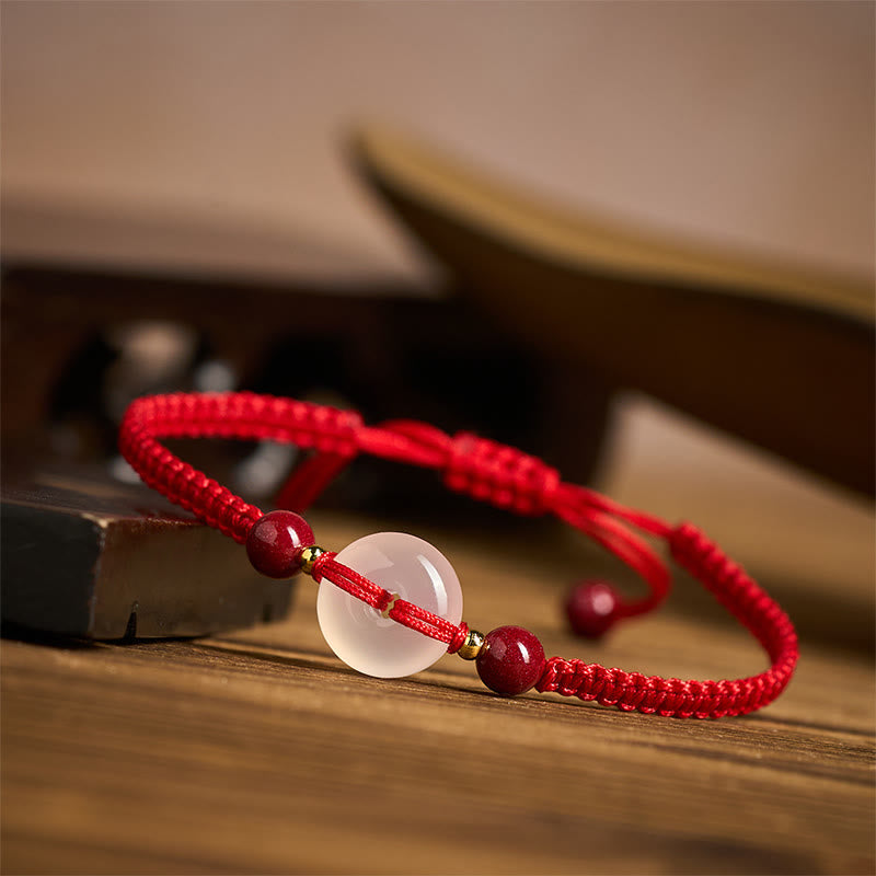 Wear FengShui Peace Buckle White Agate Flat Knot Diamond Knot Red String Connection Bracelet