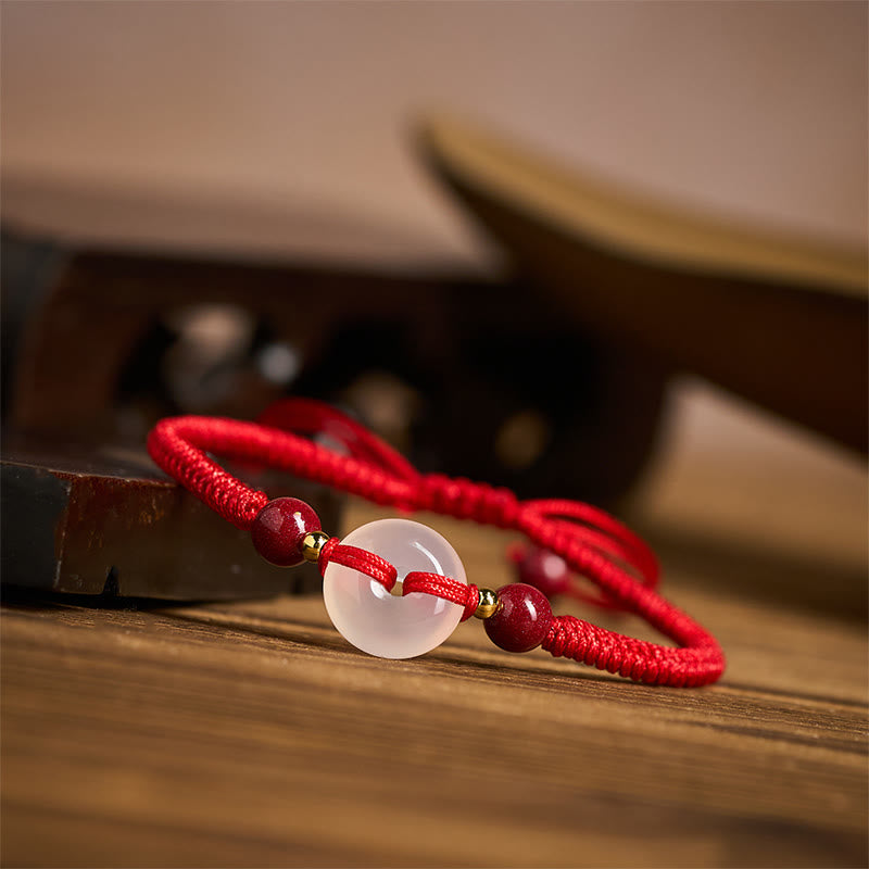 Wear FengShui Peace Buckle White Agate Flat Knot Diamond Knot Red String Connection Bracelet