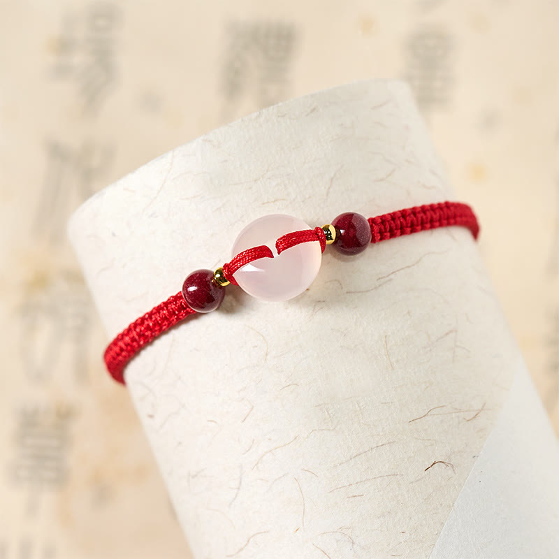 Wear FengShui Peace Buckle White Agate Flat Knot Diamond Knot Red String Connection Bracelet