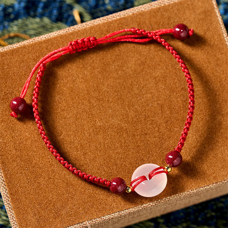 Wear FengShui Peace Buckle White Agate Flat Knot Diamond Knot Red String Connection Bracelet