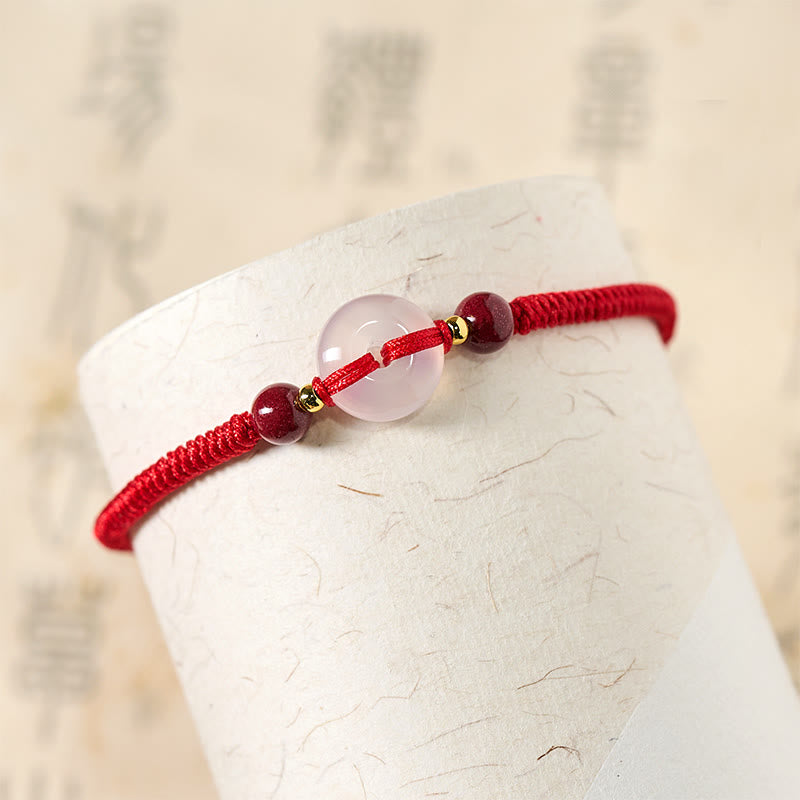 Wear FengShui Peace Buckle White Agate Flat Knot Diamond Knot Red String Connection Bracelet