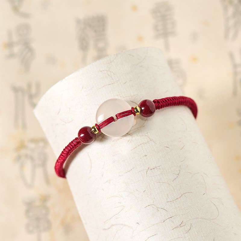 Wear FengShui Peace Buckle White Agate Flat Knot Diamond Knot Red String Connection Bracelet