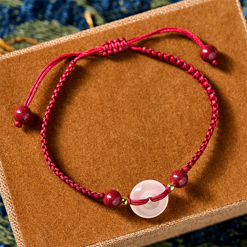 Wear FengShui Peace Buckle White Agate Flat Knot Diamond Knot Red String Connection Bracelet