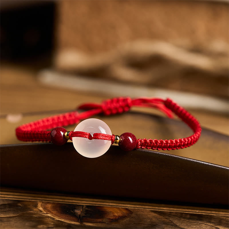 Wear FengShui Peace Buckle White Agate Flat Knot Diamond Knot Red String Connection Bracelet
