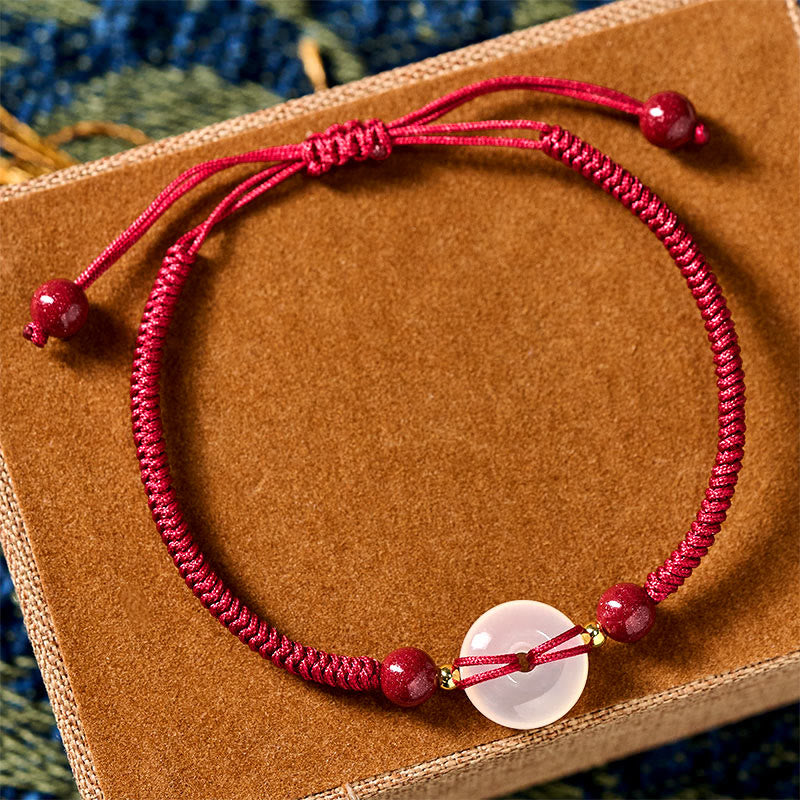 Wear FengShui Peace Buckle White Agate Flat Knot Diamond Knot Red String Connection Bracelet