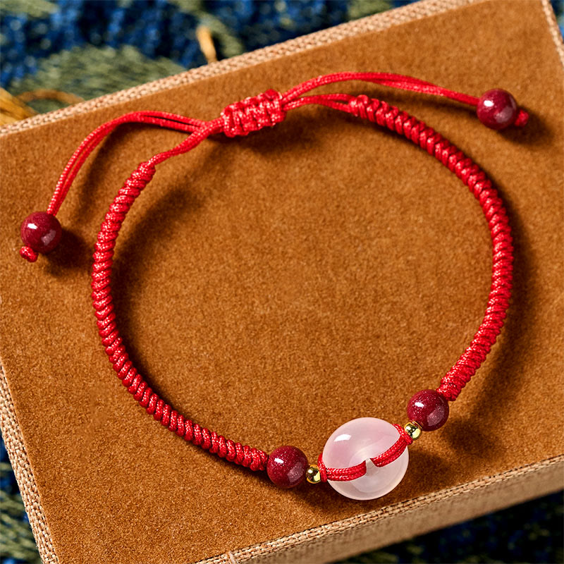 Wear FengShui Peace Buckle White Agate Flat Knot Diamond Knot Red String Connection Bracelet