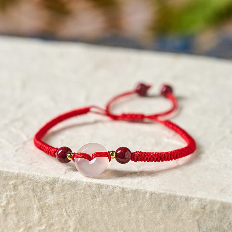 Wear FengShui Peace Buckle White Agate Flat Knot Diamond Knot Red String Connection Bracelet