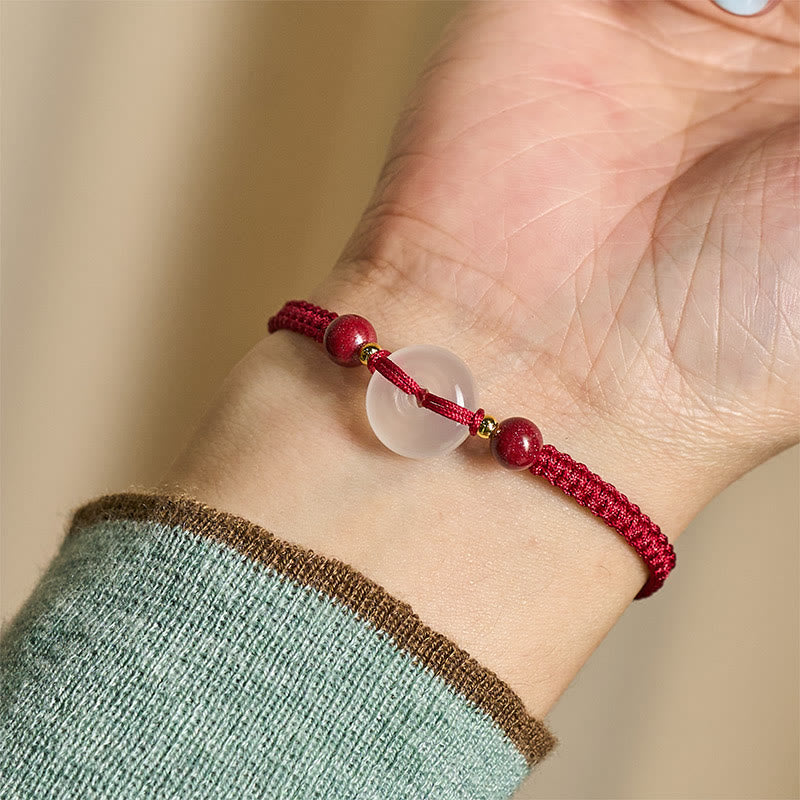 Wear FengShui Peace Buckle White Agate Flat Knot Diamond Knot Red String Connection Bracelet