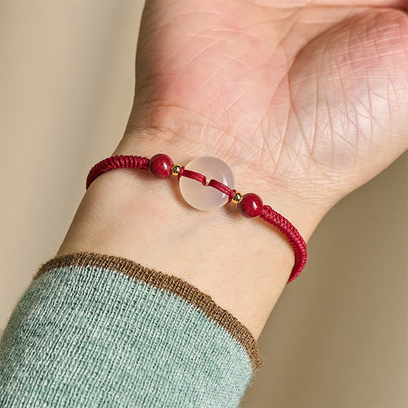Wear FengShui Peace Buckle White Agate Flat Knot Diamond Knot Red String Connection Bracelet