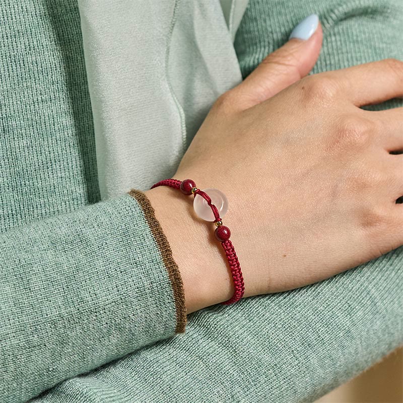 Wear FengShui Peace Buckle White Agate Flat Knot Diamond Knot Red String Connection Bracelet