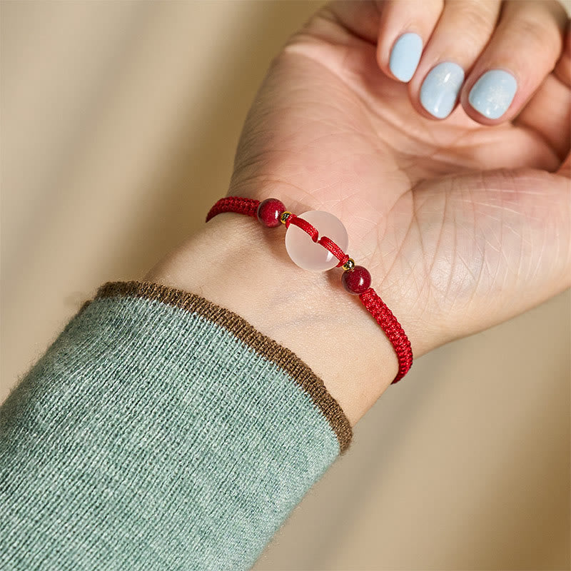 Wear FengShui Peace Buckle White Agate Flat Knot Diamond Knot Red String Connection Bracelet