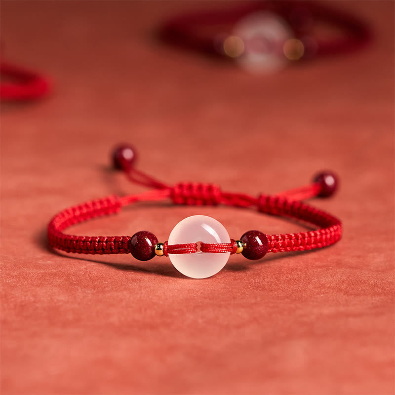 Wear FengShui Peace Buckle White Agate Flat Knot Diamond Knot Red String Connection Bracelet