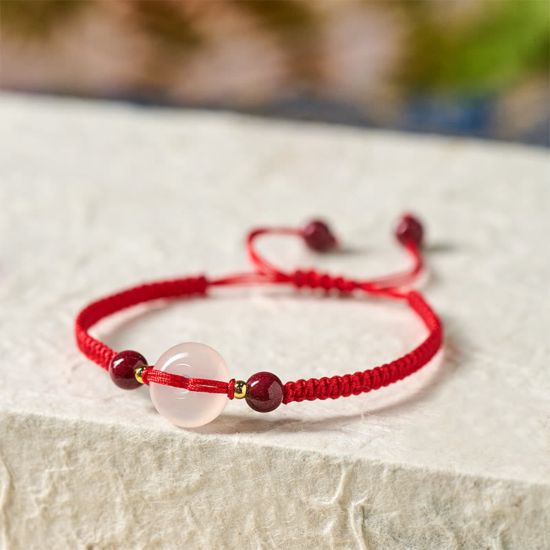 Wear FengShui Peace Buckle White Agate Flat Knot Diamond Knot Red String Connection Bracelet