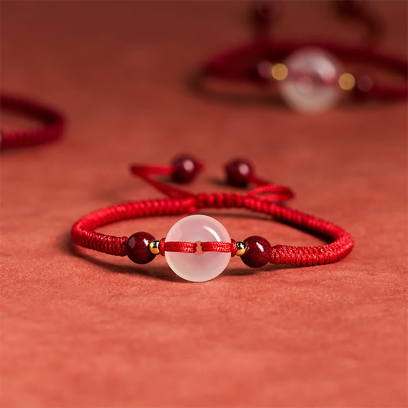 Wear FengShui Peace Buckle White Agate Flat Knot Diamond Knot Red String Connection Bracelet