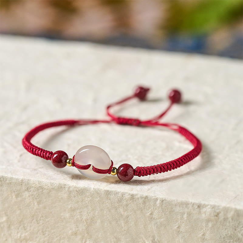 Wear FengShui Peace Buckle White Agate Flat Knot Diamond Knot Red String Connection Bracelet