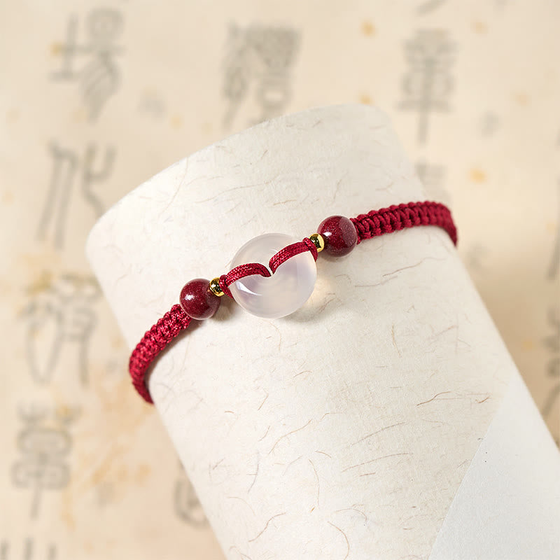 Wear FengShui Peace Buckle White Agate Flat Knot Diamond Knot Red String Connection Bracelet