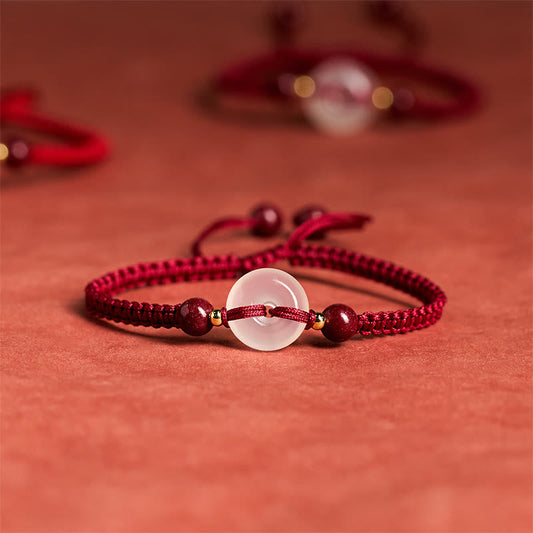 Wear FengShui Peace Buckle White Agate Flat Knot Diamond Knot Red String Connection Bracelet