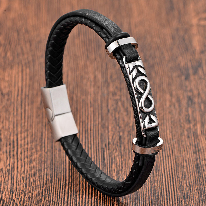Wear FengShui Titanium Steel Balance Multi-Layered Leather Figure-Eight Bracelet