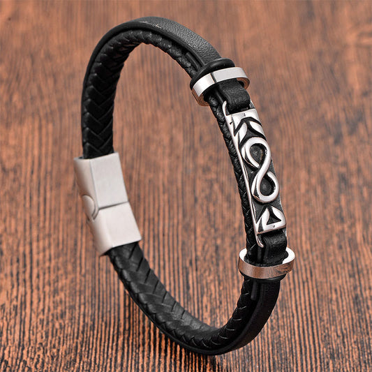 Wear FengShui Titanium Steel Balance Multi-Layered Leather Figure-Eight Bracelet