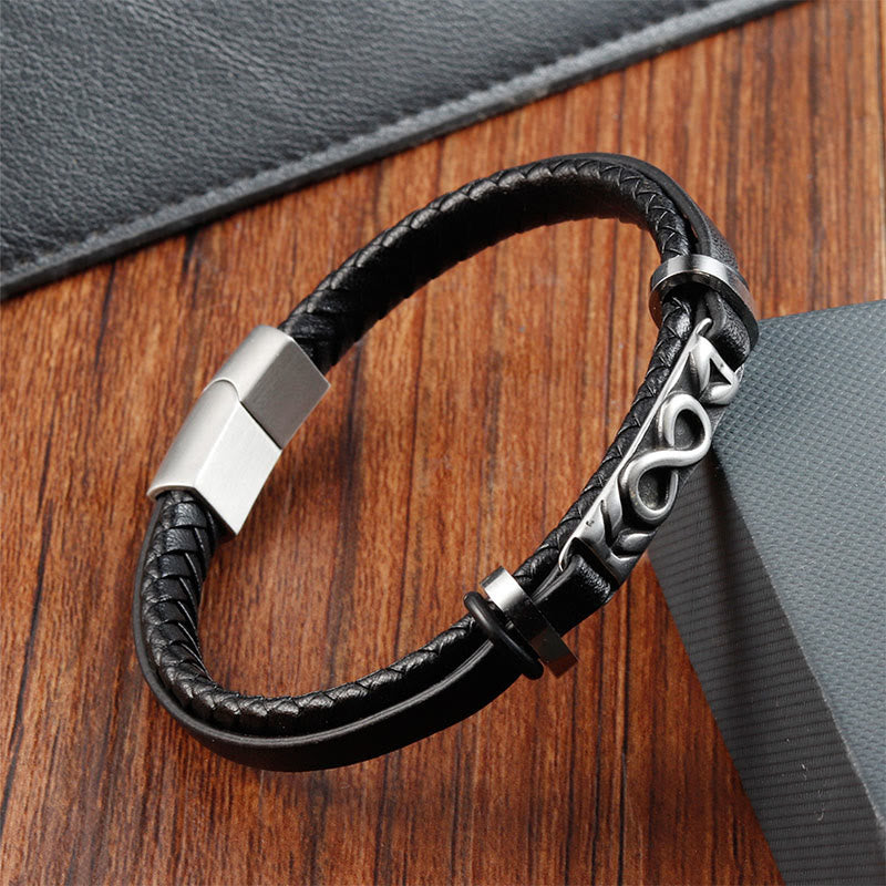 Wear FengShui Titanium Steel Balance Multi-Layered Leather Figure-Eight Bracelet