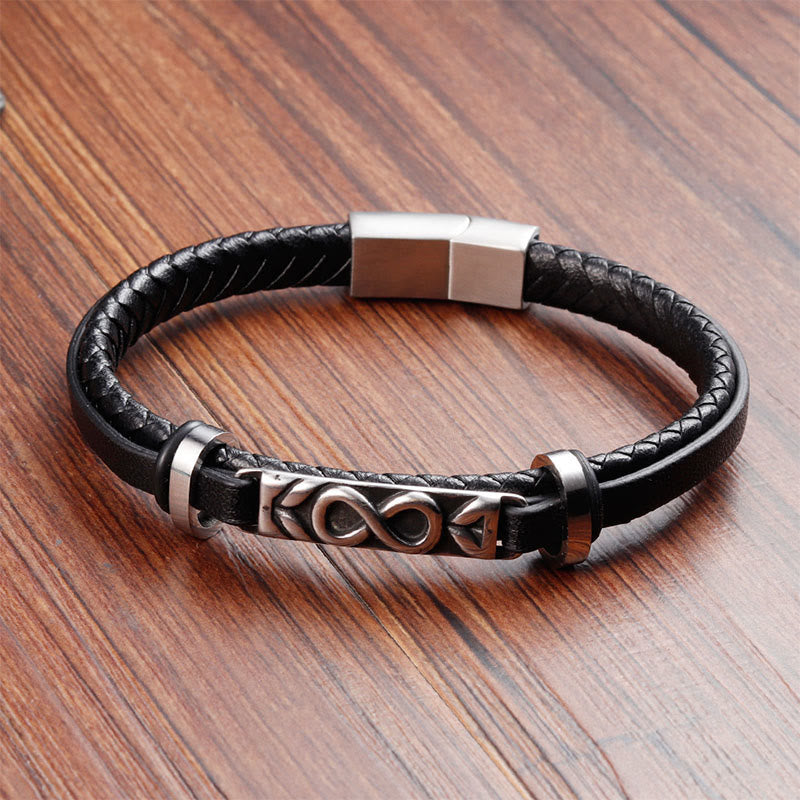 Wear FengShui Titanium Steel Balance Multi-Layered Leather Figure-Eight Bracelet