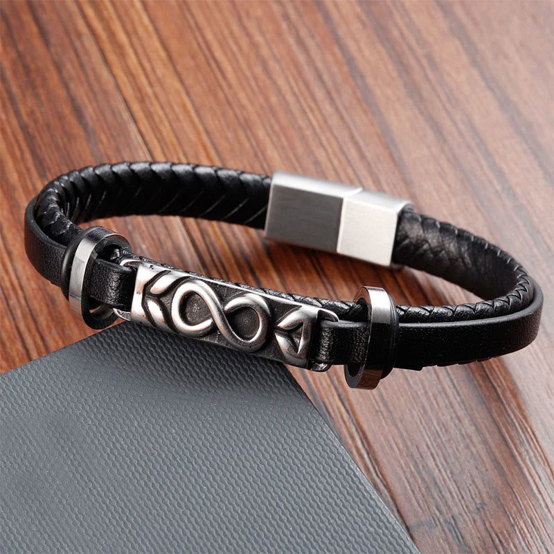 Wear FengShui Titanium Steel Balance Multi-Layered Leather Figure-Eight Bracelet