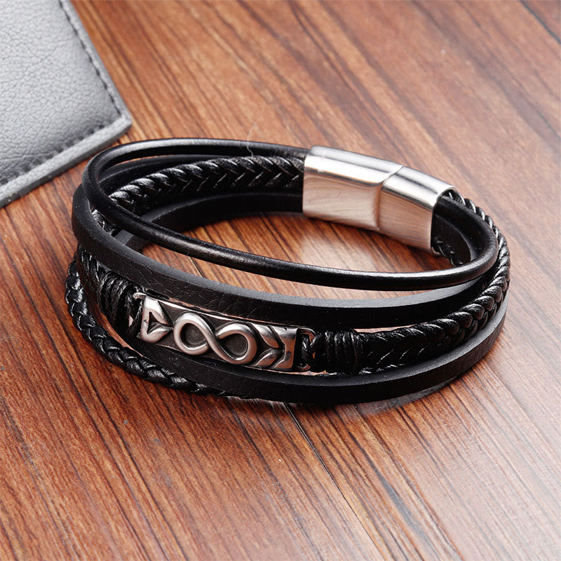 Wear FengShui Titanium Steel Balance Multi-Layered Leather Figure-Eight Bracelet